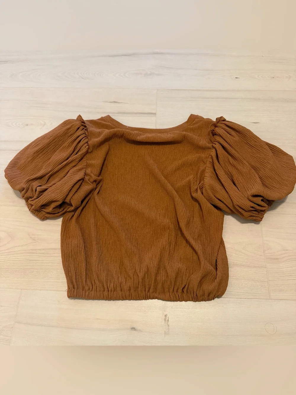 Astr Textured Rust Brown Puff Sleeve Blouse